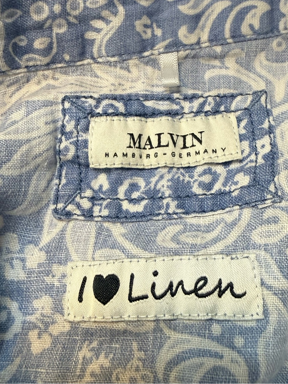 malvin Blue White Linen Blend Floral Blouse Relaxed Fit XL 100% Linen - Picture 9 of 10